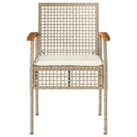 Tuinstoelen 2 st met kussens poly rattan en acaciahout beige - thumbnail