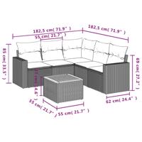 6-delige Loungeset met kussens poly rattan gemengd beige - thumbnail
