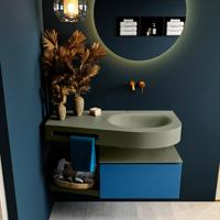 MONDIAZ RIVA 100cm badmeubel onderkast / planchet kleur Jeans met 1 lade. Wastafel DULCET rechts 0 kraangaten kleur Army. - thumbnail