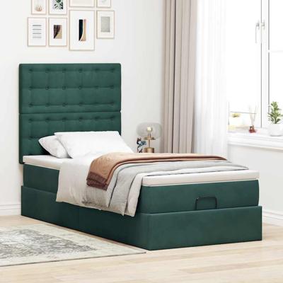 Ottoman bed met matrassen 90x200cm fluweel donkergroen