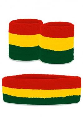 Zweetband set Carnaval rood/geel/groen