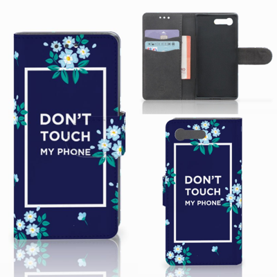 Sony Xperia X Compact Portemonnee Hoesje Flowers Blue DTMP Sony Xperia X Compact Portemonnee Hoesje Flowers Blue DTMP