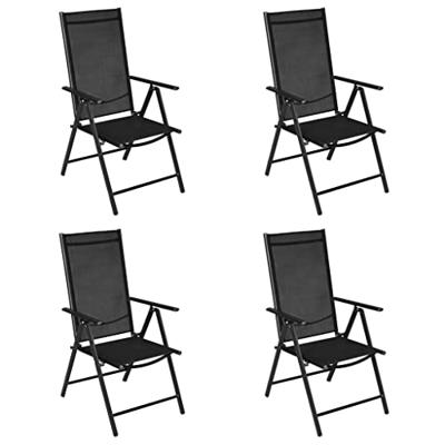Tuinstoelen inklapbaar 4 st aluminium en textileen zwart - thumbnail