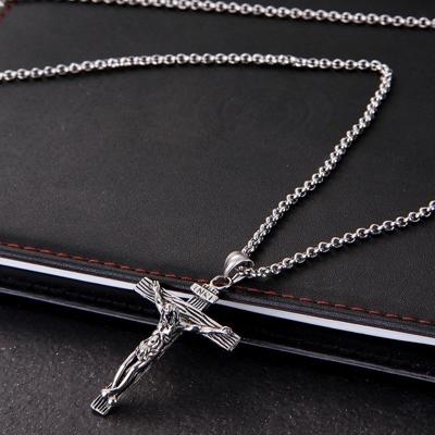 Mannen Vintage RVS Kruis Jezus hanger Necklace(Cross chain-Silver)
