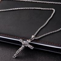 Mannen Vintage RVS Kruis Jezus hanger Necklace(Cross chain-Silver) - thumbnail