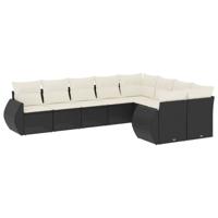 9-delige Loungeset met kussens poly rattan zwart - thumbnail