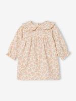 Bloemenjurk voor baby's in katoenen gaas vanille - thumbnail