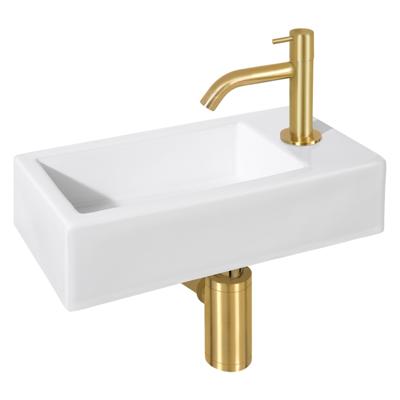 Differnz Ravo fonteinset - 38.5x18.5x9cm - Rechthoek - 1 kraangat - Gebogen matte goude kraan - Keramiek Wit SW542371/SW637184/SW644702/SW865583