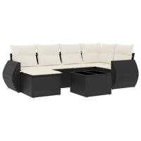 7-delige Loungeset met kussens poly rattan zwart - thumbnail