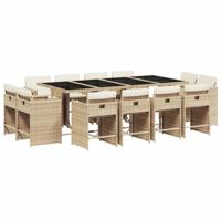 13-delige Tuinset met kussens poly rattan beige - thumbnail
