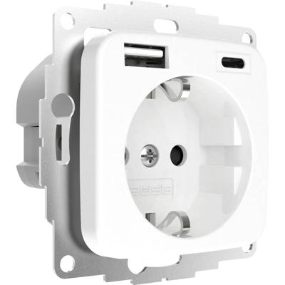 2USB 2U-449382 Geaard stopcontact Aanraakbeveiliging, Met USB-laaduitgang IP20 Crèmewit (glanzend)