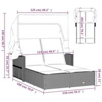 Ligbed 2-persoons met luifel en kussens poly rattan beige - thumbnail