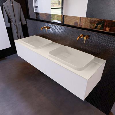 Badkamermeubelset Mondiaz Erin 150 cm met 1 Lade met RIDGE Wastafel Dubbel Linen Zonder Kraangaten Greeploos Mat Carrara