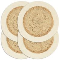 Placemats 4 st rond 38 cm jute en katoen natuurlijk - thumbnail