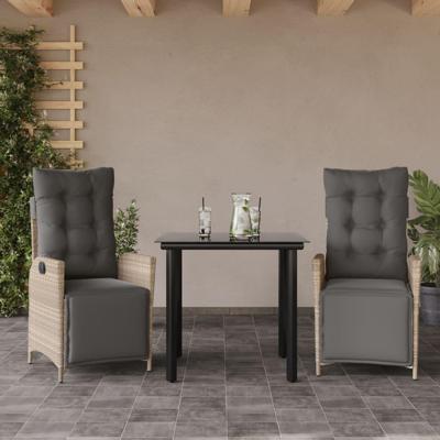 3-delige Tuinset met kussens poly rattan lichtgrijs