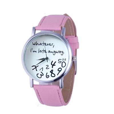 Alfabet nummer patroon lederen riem horloge (roze)