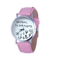 Alfabet nummer patroon lederen riem horloge (roze) - thumbnail