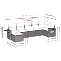 7-delige Loungeset met kussens poly rattan beige - thumbnail