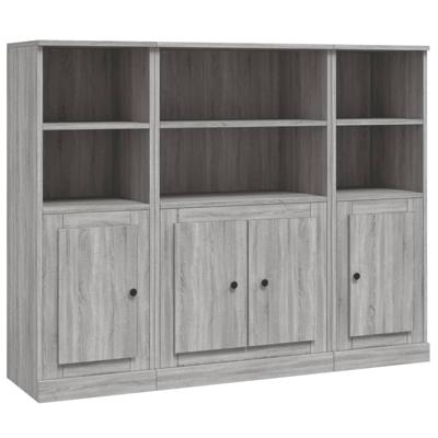 Hoge kasten 3 st bewerkt hout grijs sonoma eikenkleurig