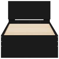 Bedframe met hoofdbord bewerkt hout zwart 75x190 cm - thumbnail