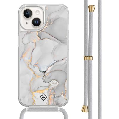 iPhone 14 hoesje met grijs koord - Marmer grijs