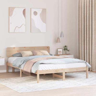 Bedframe met hoofdeinde Naturel 140 x 200 cm Massief grenenhout