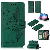 Feather patroon Litchi textuur horizontale Flip lederen draagtas met portemonnee & houder & kaartsleuven voor Xiaomi mi 9 (groen) - thumbnail
