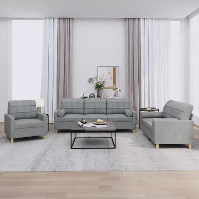 3-delige Loungeset met kussens stof lichtgrijs
