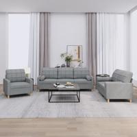 3-delige Loungeset met kussens stof lichtgrijs - thumbnail