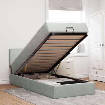 Ottoman bed met matras 90x200cm fluweel lichtgrijs