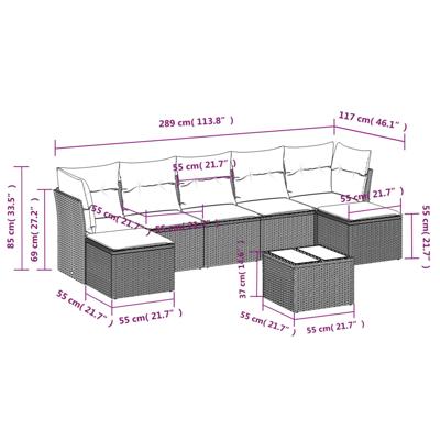 7-delige Loungeset met kussens poly rattan zwart - thumbnail