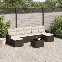 8-delige Loungeset met kussens poly rattan bruin - thumbnail