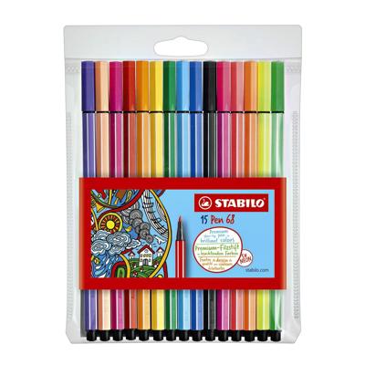 Viltstift STABILO Pen 68/15 medium assorti etui à 10+5 neon kleuren | 10 stuks