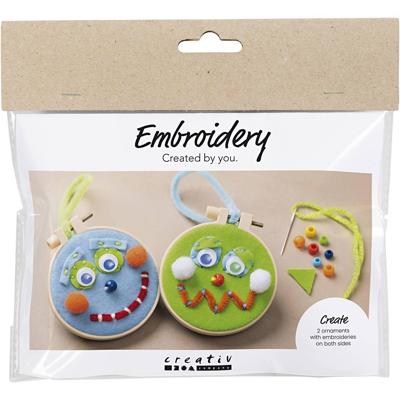 Creativ Company Mini hobbyset borduren, gezichtjes, blauw, groen, 1 doos Creativ Company Mini hobbyset borduren, gezichtjes, blauw, groen, 1 doos