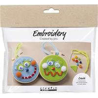 Creativ Company Mini hobbyset borduren, gezichtjes, blauw, groen, 1 doos - thumbnail