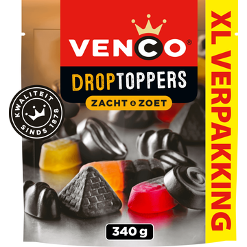 Venco Droptoppers Zacht & Zoet XL 340 g bij Jumbo Venco Droptoppers Zacht & Zoet XL 340 g bij Jumbo