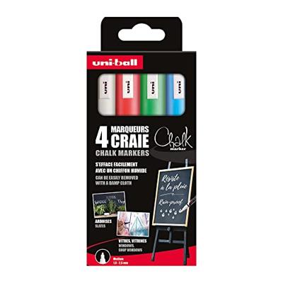 Uni-ball krijtmarker, ronde punt 1,8 - 2,5 mm, etui van 4 stuks, assorti Uni-ball krijtmarker, ronde punt 1,8 - 2,5 mm, etui van 4 stuks, assorti