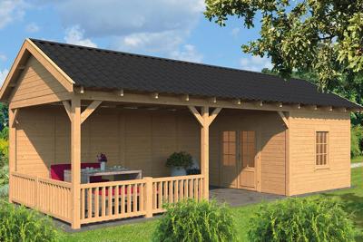 Tuindeco Hamar XL Overkapping type 7 990x445 cm Lariks/Douglashout blank- Zadeldak- Onbehandeld lariks Douglas hout- Tuindeco