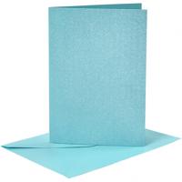 Creativ Company Kaarten en enveloppen, afmeting kaart 10,5x15 cm, afmeting envelop 11,5x16,5 cm, parelmoer, 120+210 gr, blauw, 4 set/ 1 doos - thumbnail