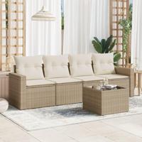 5-delige Loungeset met kussens poly rattan beige - thumbnail