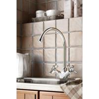 Keukenkraan Hotbath Amice Rond Glans Chroom 2 Greeps Messing Draaibare Uitloop - thumbnail