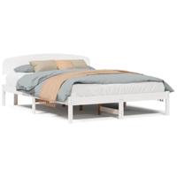 Bedframe met hoofdeinde Wit 160 x 200 cm Massief grenenhout - thumbnail