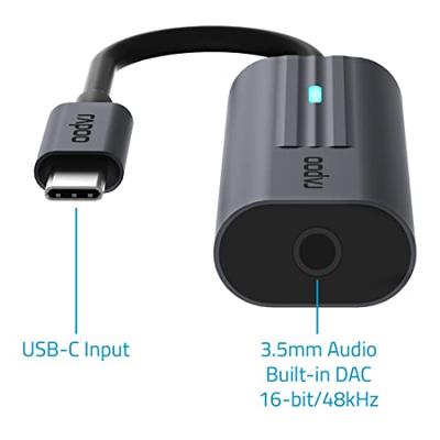 Rapoo UCA-1002 USB Type-C naar 3.5 mm Jack Zwart - thumbnail
