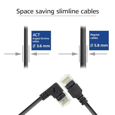 ACT Zwarte 3 meter U/UTP CAT6A LSZH slimline patchkabel met RJ45 connectoren. recht naar 90° haaks - thumbnail