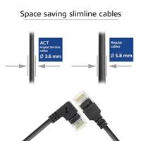 ACT Zwarte 0.25 meter U/UTP CAT6A LSZH slimline patchkabel met RJ45 connectoren. recht naar 90° haa - thumbnail