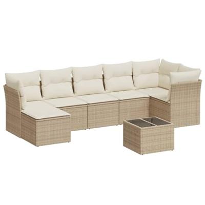 8-delige Loungeset met kussens poly rattan beige - thumbnail