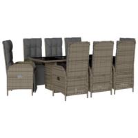 9-delige Tuinset met kussens poly rattan grijs - thumbnail
