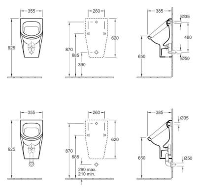 Villeroy & Boch Omnia Architectura urinoir met verdekte inlaat met bevestiging met vlieg wit 55740501 Villeroy & Boch Omnia Architectura urinoir met verdekte inlaat met bevestiging met vlieg wit 55740501
