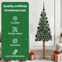 VidaXL Slanke kerstboom groen 150 cm pvc en massief dennenhout - thumbnail