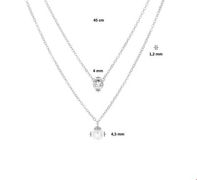 TFT Zilveren Ketting Synth. Parel En Zirkonia 1,2 mm x 45 cm